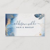 Blauwe goudWaterverf Botanische bladeren Abstract Visitekaartje (Voorkant)