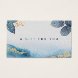 Blauwe goudWaterverf Botanische bladeren Gift Kaar Visitekaartje