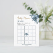Blauwe goudWaterverf Floral Baby shower Bingo Kaar (Staand voorkant)