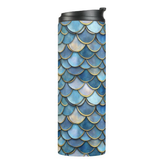 blauwe goudzeemeermineschaal thermosbeker (Gedraaid links)