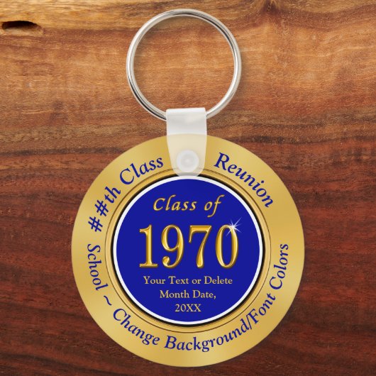 Blauwe, goudzeep 50 jaar oude reünivenirs sleutelhanger (Voorkant)