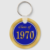 Blauwe, goudzeep 50 jaar oude reünivenirs sleutelhanger (Achterkant)