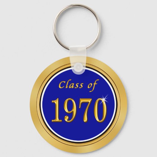 Blauwe, goudzeep 50 jaar oude reünivenirs sleutelhanger (Achterkant)