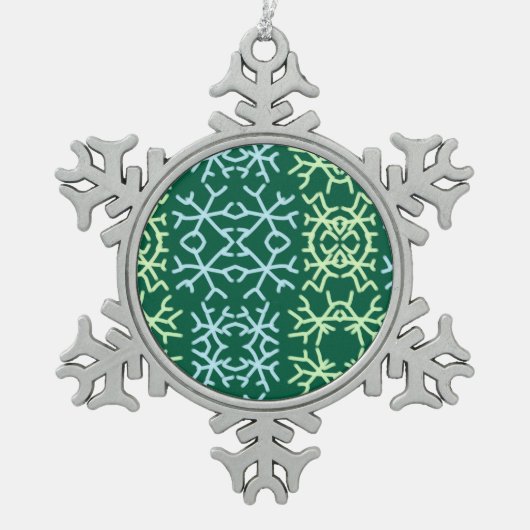 Blauwe gr sneeuwvlokken Kerstpatroon sneeuwpatroon Tin Sneeuwvlok Ornament (Voorkant)