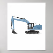 Blauwe graafmachine bouw kinderkamer decor poster (Voorkant)
