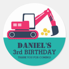 Blauwe graafmachine voor kinderen op zaterdag Stic Ronde Sticker