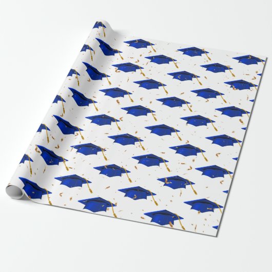 Blauwe gradatie Caps en goudConfetti Cadeaupapier (Uitgerold)