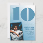 Blauwe gradiënt 10e verjaardag uitnodigingen Boy F (Voorkant)