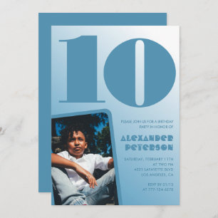 Blauwe gradiënt 10e verjaardag uitnodigingen Boy F