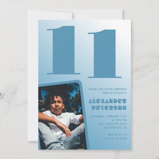 Blauwe gradiënt 11e verjaardag uitnodigingen Boy F (Voorkant)