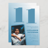 Blauwe gradiënt 11e verjaardag uitnodigingen Boy F (Voorkant / Achterkant)