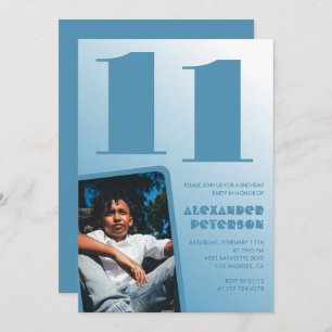 Blauwe gradiënt 11e verjaardag uitnodigingen Boy F
