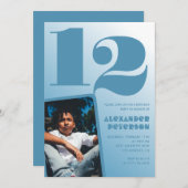 Blauwe gradiënt 12e verjaardag uitnodigingen Boy F (Voorkant / Achterkant)