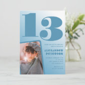 Blauwe gradiënt 13e verjaardag uitnodigingen Boy F (Staand voorkant)