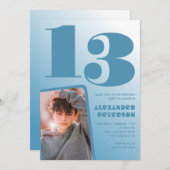 Blauwe gradiënt 13e verjaardag uitnodigingen Boy F (Voorkant / Achterkant)