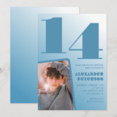Blauwe gradiënt 14e verjaardag uitnodigingen Boy F (Voorkant / Achterkant)