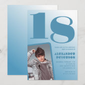 Blauwe gradiënt 18e verjaardag uitnodigingen Boy F (Voorkant / Achterkant)