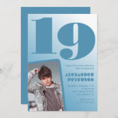 Blauwe gradiënt 19e verjaardag uitnodigingen Boy F (Voorkant / Achterkant)