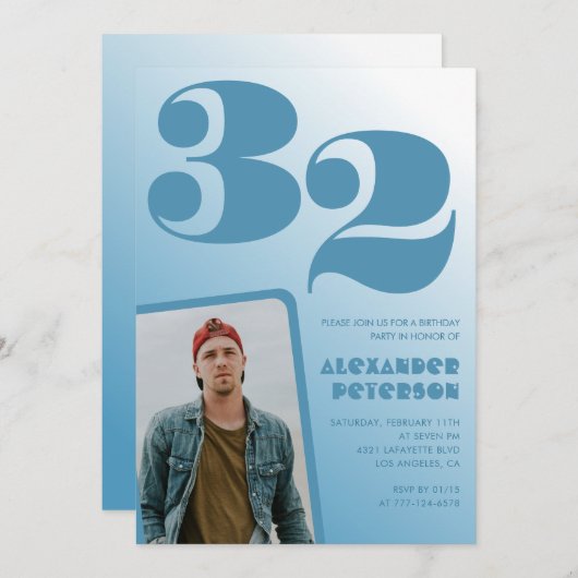 Blauwe gradiënt 32e verjaardag uitnodigingen Boy F (Voorkant / Achterkant)