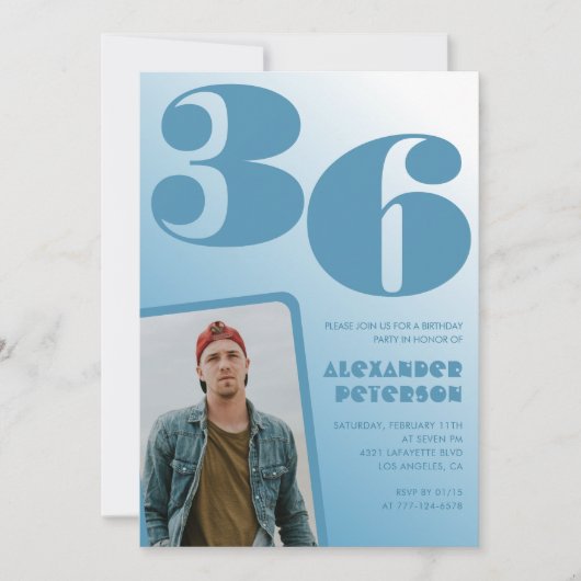 Blauwe gradiënt 36e verjaardag uitnodigingen Manne (Voorkant)