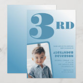 Blauwe Gradiënt 3e verjaardag uitnodigingen Foto (Voorkant / Achterkant)