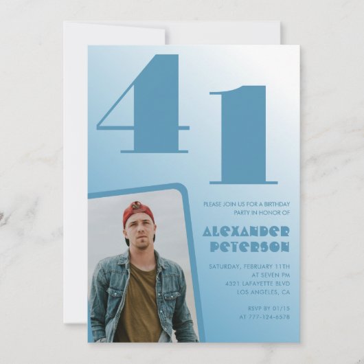 Blauwe gradiënt 41e verjaardag uitnodigingen Manne (Voorkant)