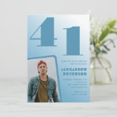Blauwe gradiënt 41e verjaardag uitnodigingen Manne (Staand voorkant)