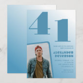 Blauwe gradiënt 41e verjaardag uitnodigingen Manne (Voorkant / Achterkant)