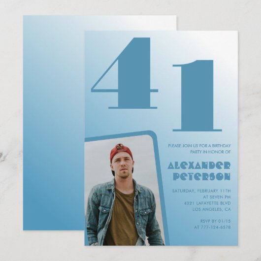 Blauwe gradiënt 41e verjaardag uitnodigingen Manne (Voorkant / Achterkant)
