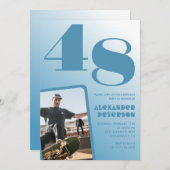 Blauwe gradiënt 48e verjaardag uitnodigingen Manne (Voorkant / Achterkant)