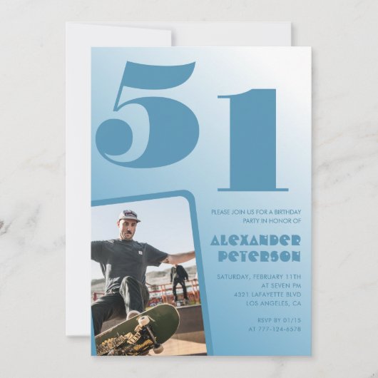 Blauwe gradiënt 51e verjaardag uitnodigingen Manne (Voorkant)