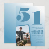 Blauwe gradiënt 51e verjaardag uitnodigingen Manne (Voorkant / Achterkant)