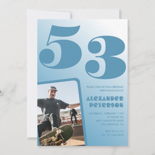 Blauwe gradiënt 53e verjaardag uitnodigingen Manne (Voorkant)