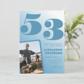 Blauwe gradiënt 53e verjaardag uitnodigingen Manne (Staand voorkant)