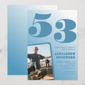 Blauwe gradiënt 53e verjaardag uitnodigingen Manne (Voorkant / Achterkant)