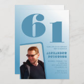 Blauwe gradiënt 61e verjaardag uitnodigingen Manne (Voorkant / Achterkant)