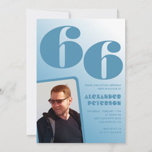 Blauwe gradiënt 66e verjaardag uitnodigingen Manne (Voorkant)