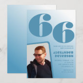 Blauwe gradiënt 66e verjaardag uitnodigingen Manne (Voorkant / Achterkant)