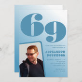Blauwe gradiënt 69e verjaardag uitnodigingen Manne (Voorkant / Achterkant)