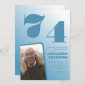 Blauwe gradiënt 74e verjaardag uitnodigingen Manne (Voorkant / Achterkant)