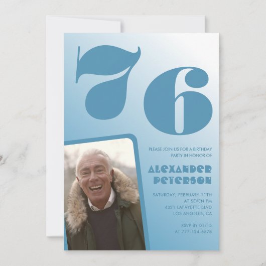 Blauwe gradiënt 76e verjaardag uitnodigingen Manne (Voorkant)