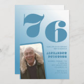 Blauwe gradiënt 76e verjaardag uitnodigingen Manne (Voorkant / Achterkant)