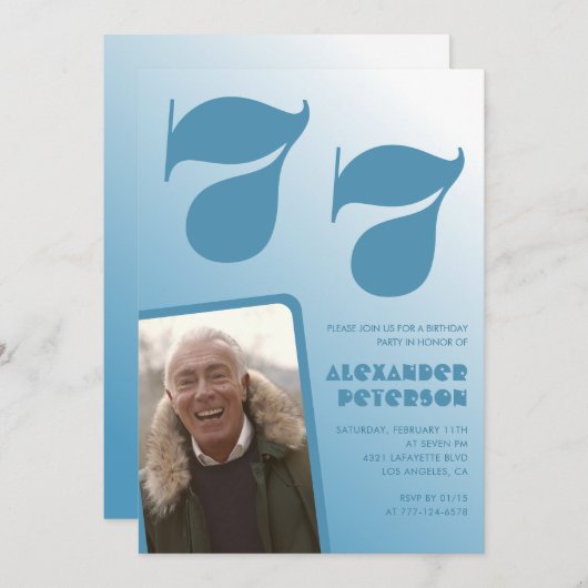 Blauwe gradiënt 77e verjaardag uitnodigingen Manne (Voorkant / Achterkant)