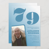 Blauwe gradiënt 79e verjaardag uitnodigingen Manne (Voorkant / Achterkant)