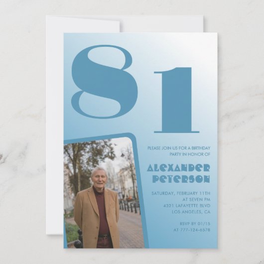 Blauwe gradiënt 81e verjaardagsuitnodigingen Manne Kaart (Voorkant)