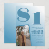 Blauwe gradiënt 81e verjaardagsuitnodigingen Manne Kaart (Voorkant / Achterkant)