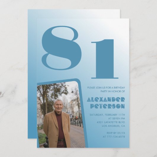 Blauwe gradiënt 81e verjaardagsuitnodigingen Manne Kaart (Voorkant / Achterkant)