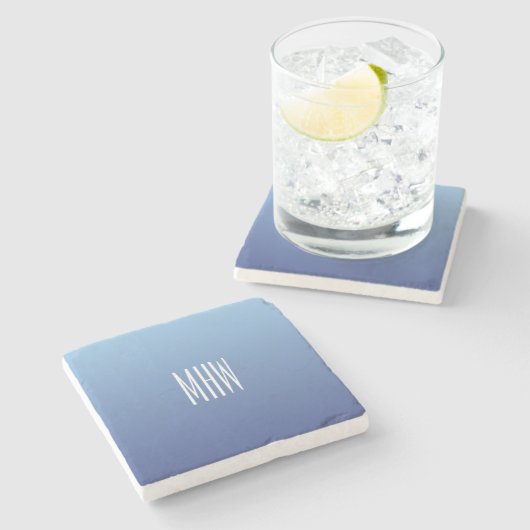 Blauwe gradiënt aangepaste monogram onderzetters (Zijkant)