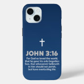 Blauwe Gradiënt Bijbelvers Citaat Johannes 3:16 Kr Case-Mate iPhone Case (Achterkant)