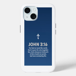 Blauwe Gradiënt Bijbelvers Johannes 3:16 Orthodoxe iPhone 15 Case